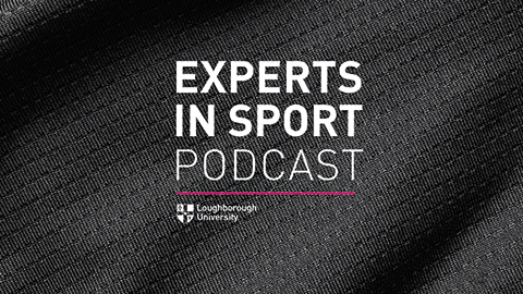 grey textile background of experts in sport podcast graphic